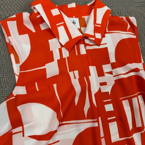 CAbi Red and White Abstract Geometric Zip Blouse ~ Medium - Picture 2 of 10